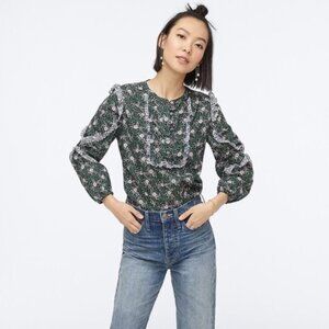J.Crew Ruffle sleeve blouse in mixed Franklyn floral-cotton-AE842-BLACK IVY-NWT